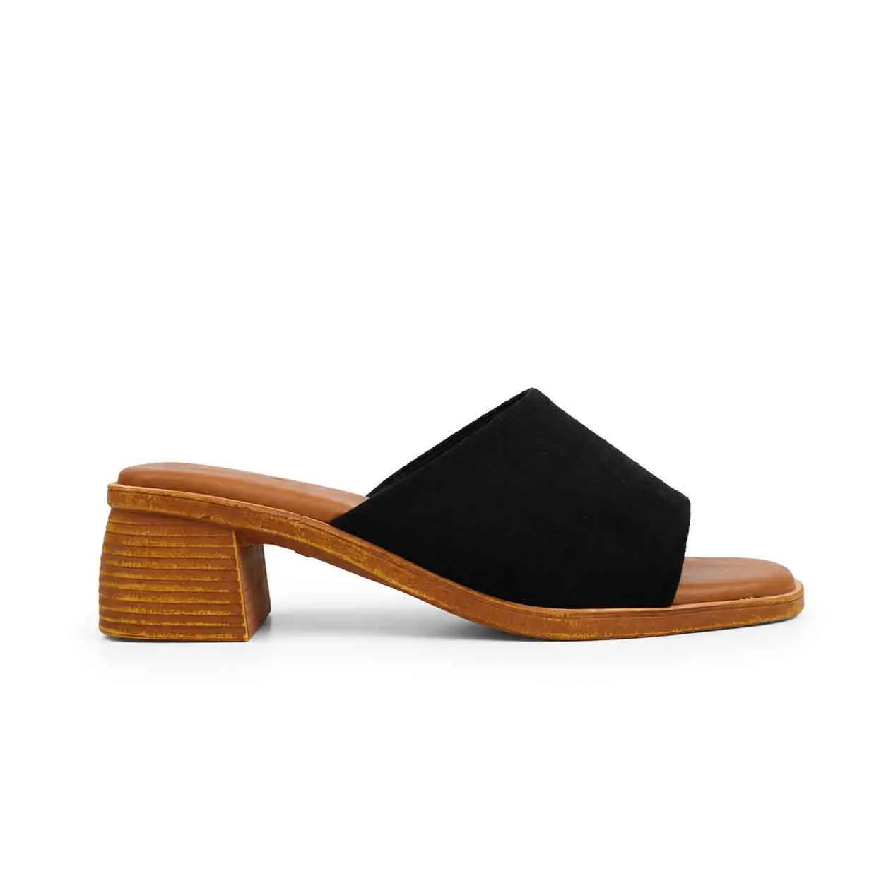Sandale a demi talon pour femme 500-25 noir daim miniature